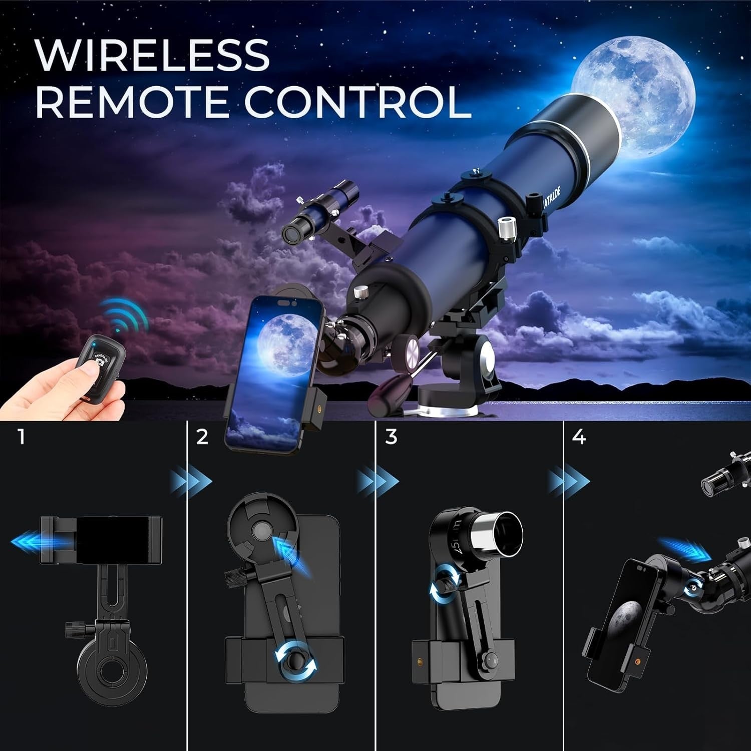 Advanced Telescope 90mm Refractor 32X-240X Astronomy Kit Blue Tripod