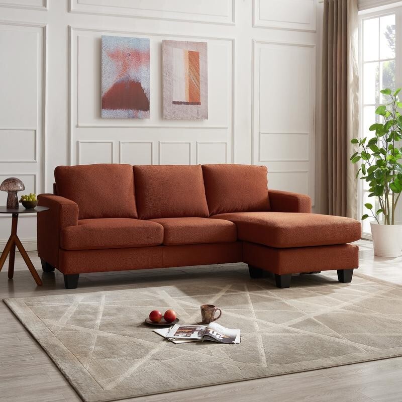 3 Seater Chaise Sofa Burnt Orange Boucle Fabric | Left or Right L Shape
