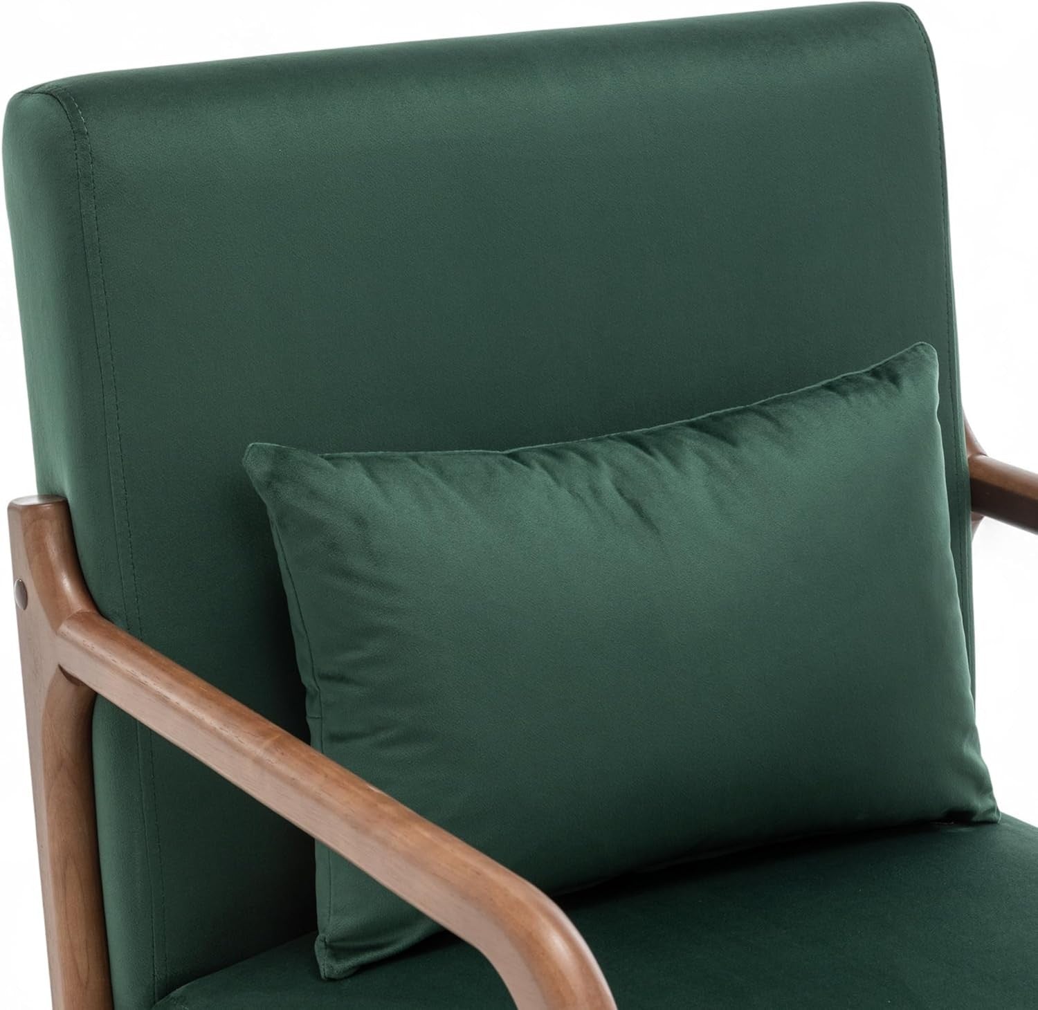 Bottle Green Velvet Accent Chair w/ Lumbar Cushion – Small Armchair