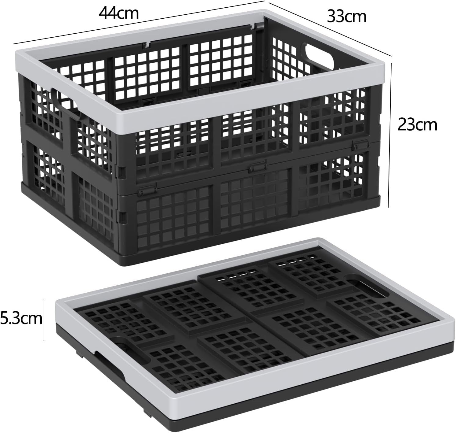 Foldable Storage Crates 44x33x23cm – Collapsible Plastic Bins for Home & Travel