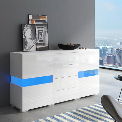 Modern White LED Sideboard Cabinet with Drawers Gloss Finish Storage