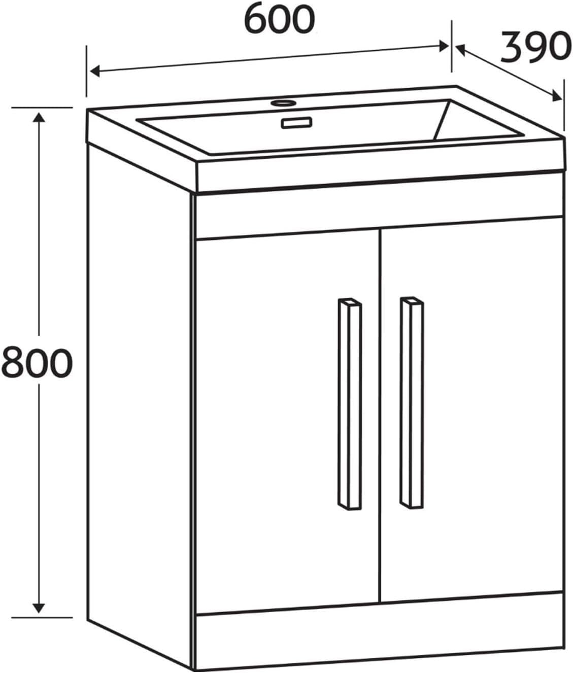 600mm White Bathroom Vanity Unit with Basin Gloss Floor Standing Cabinet