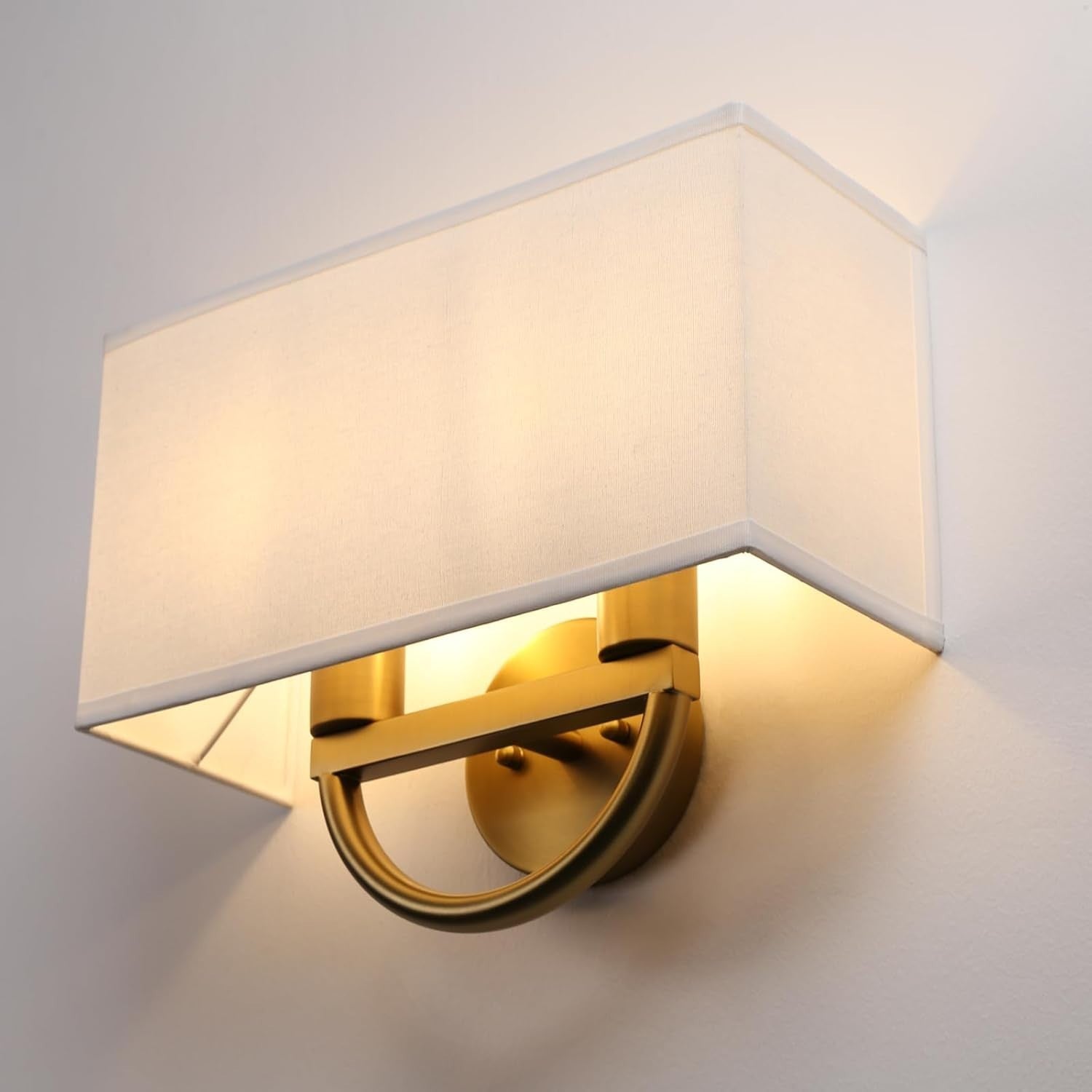Vintage Double Wall Light Fabric Shade Antique Sconce for Bedroom & Hall