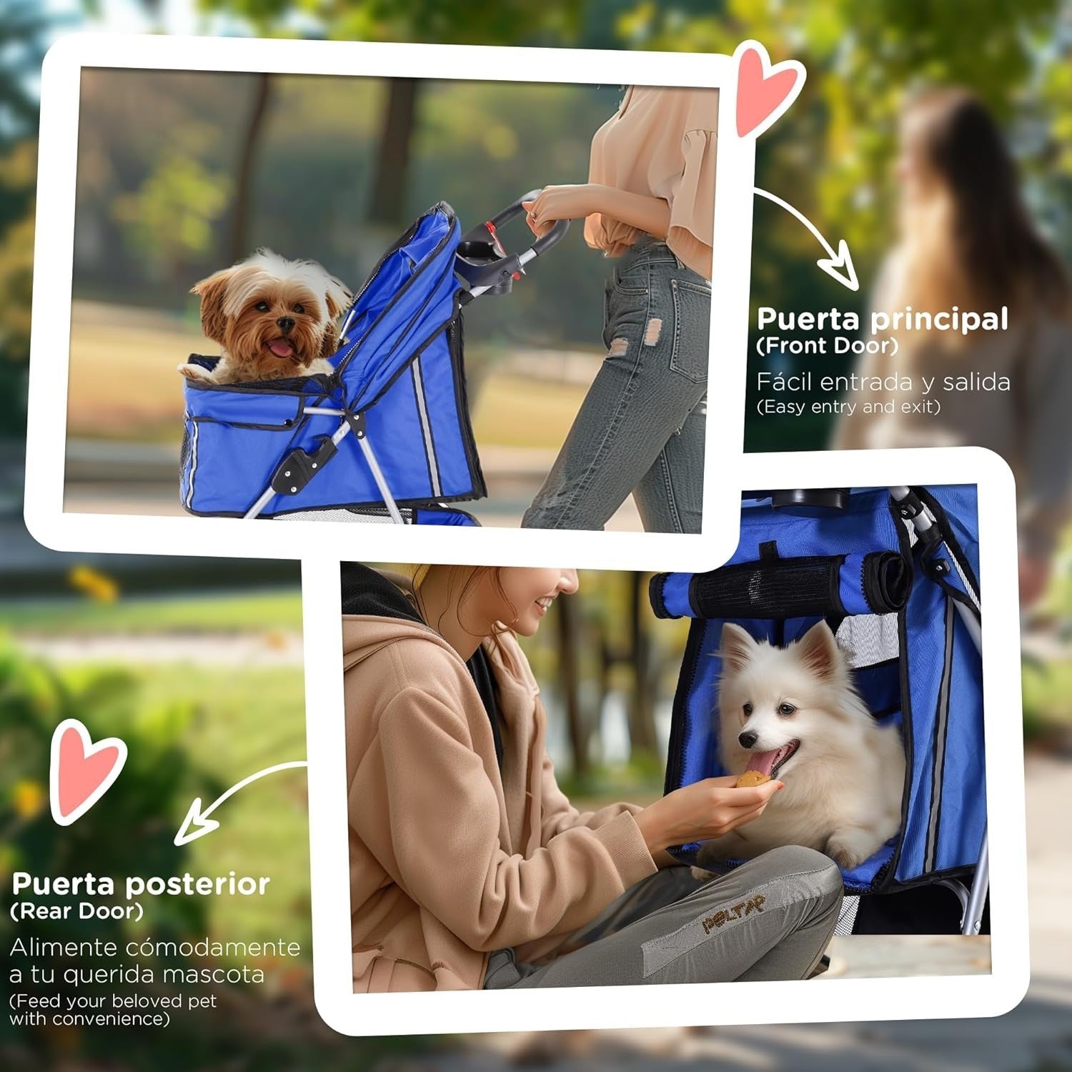 Dog Stroller Foldable 3-Wheel Pet Pram Small Dogs Cats Blue Lightweight