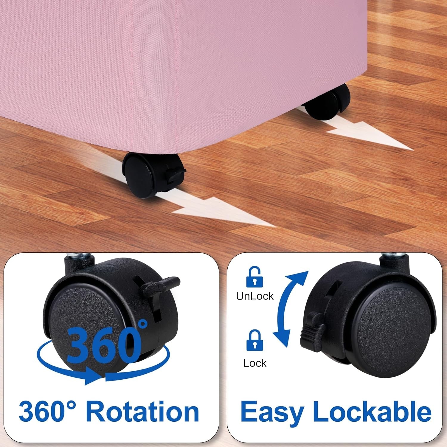 Slim 75L Pink Laundry Hamper with Lid & Wheels – Tall Rolling Basket for Small S