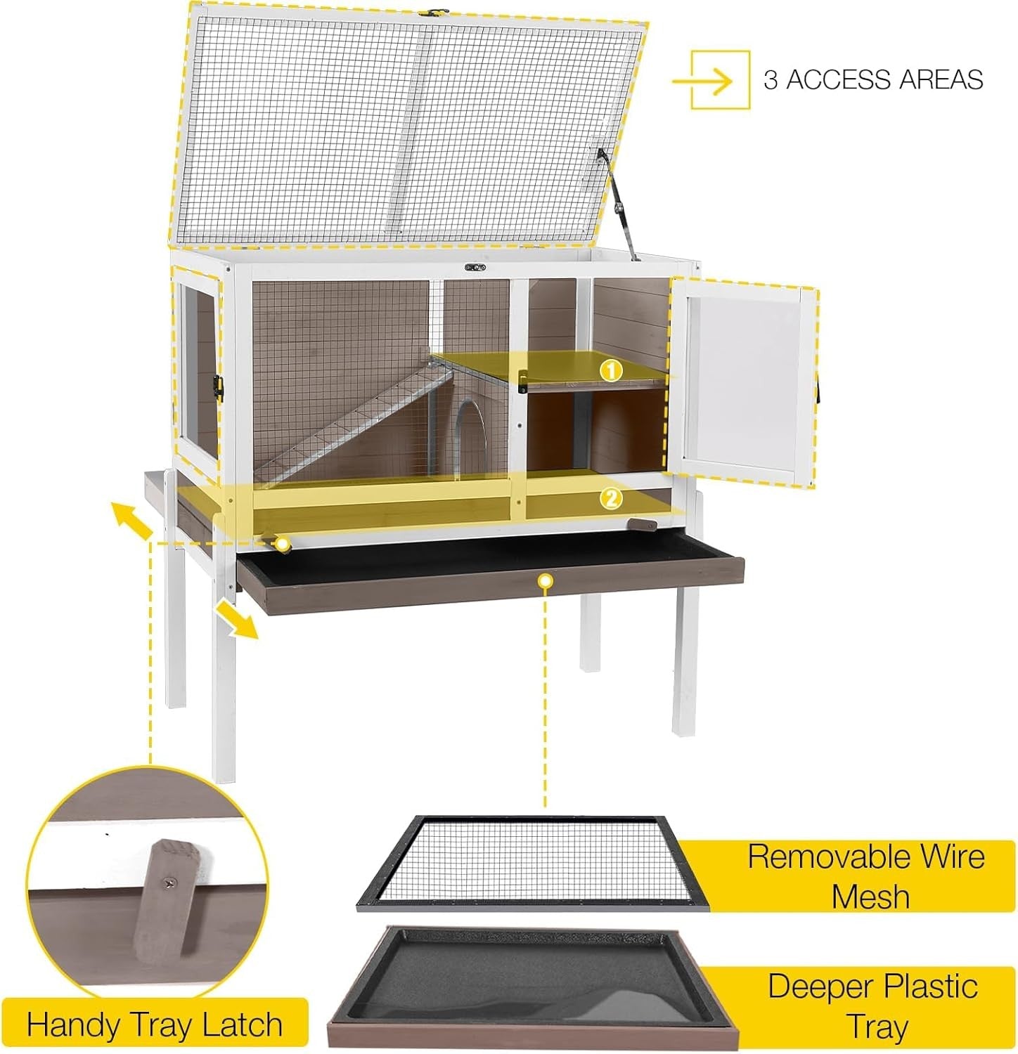 Indoor Guinea Pig Cage 2 Wooden Hutch with Stand Ramp