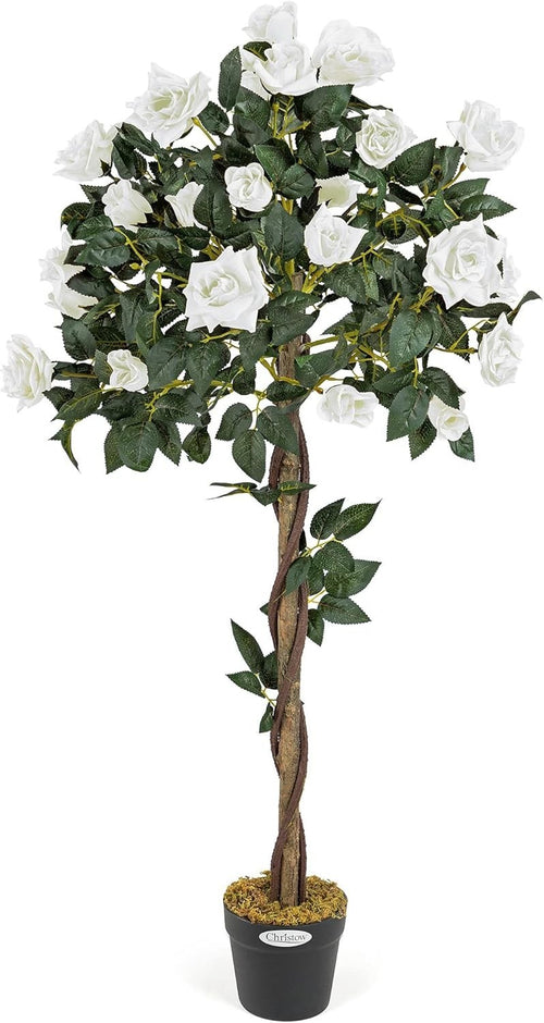 4ft Artificial Cream Rose Tree Twisted Trunk Potted Indoor Outdoor Home Decor