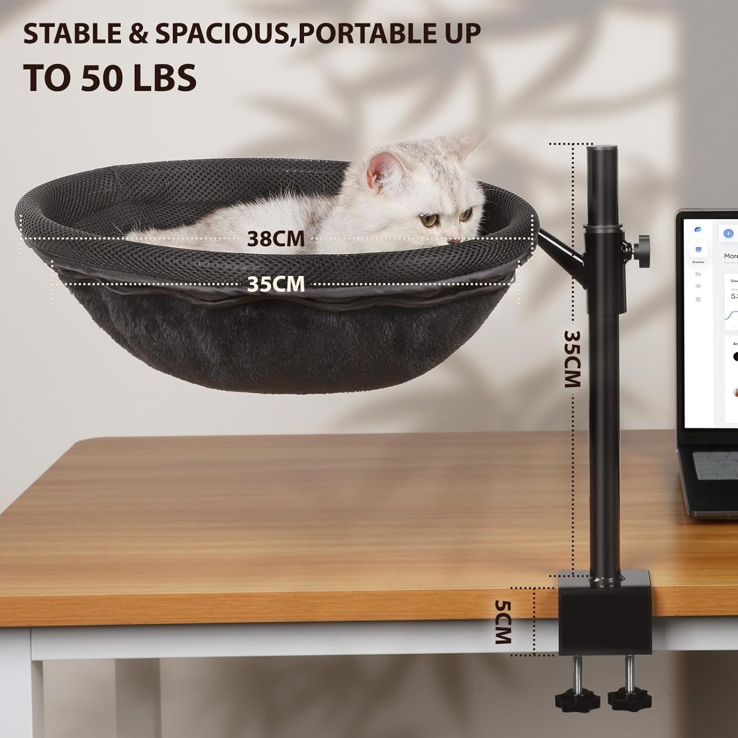 360 Rotating Desk Cat Bed Adjustable Cat Hammock Window Perch Black