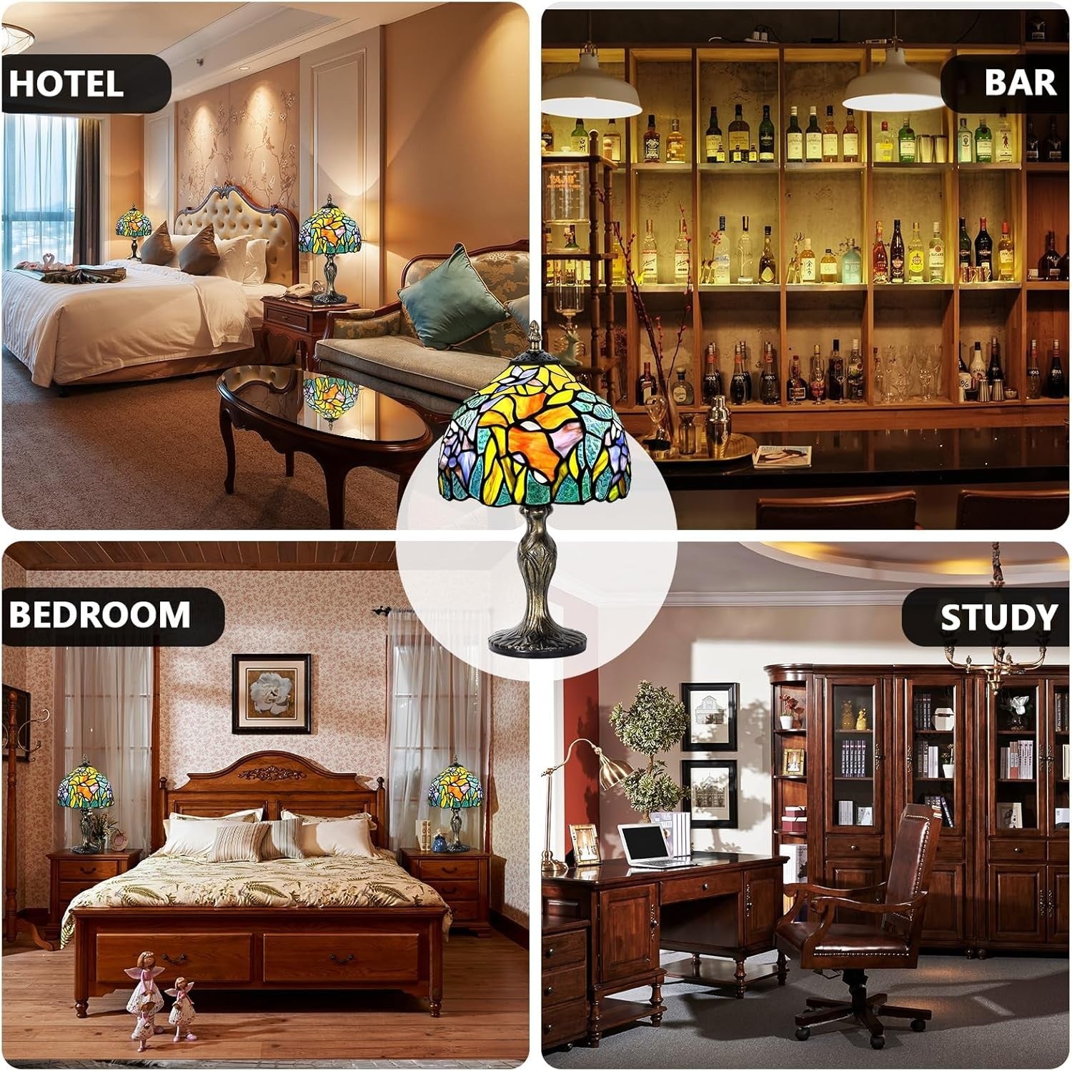 Stained Glass Table Lamp Art Nouveau Bedside Light for Bedroom Office