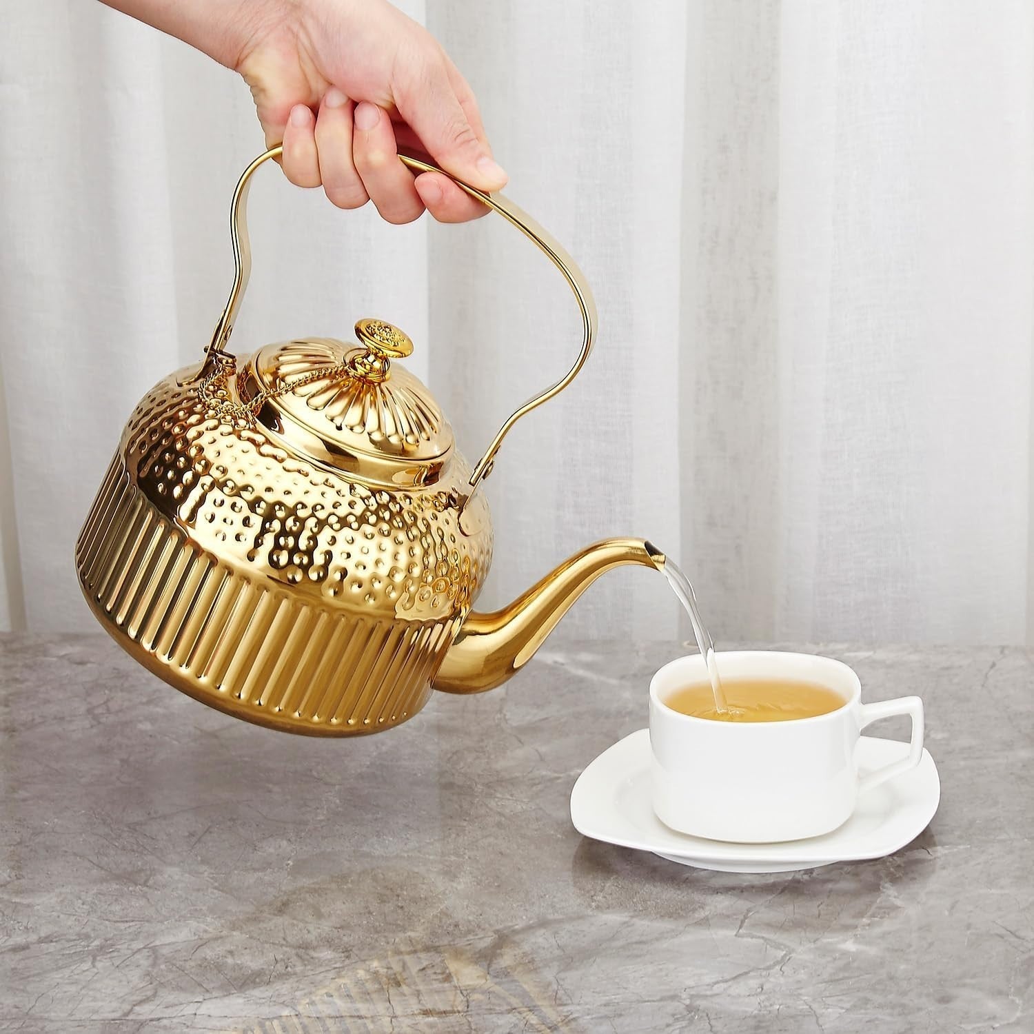 Gold Stainless Steel Teapot 1.5L Infuser Loose Leaf Tea Pot 8 Cups