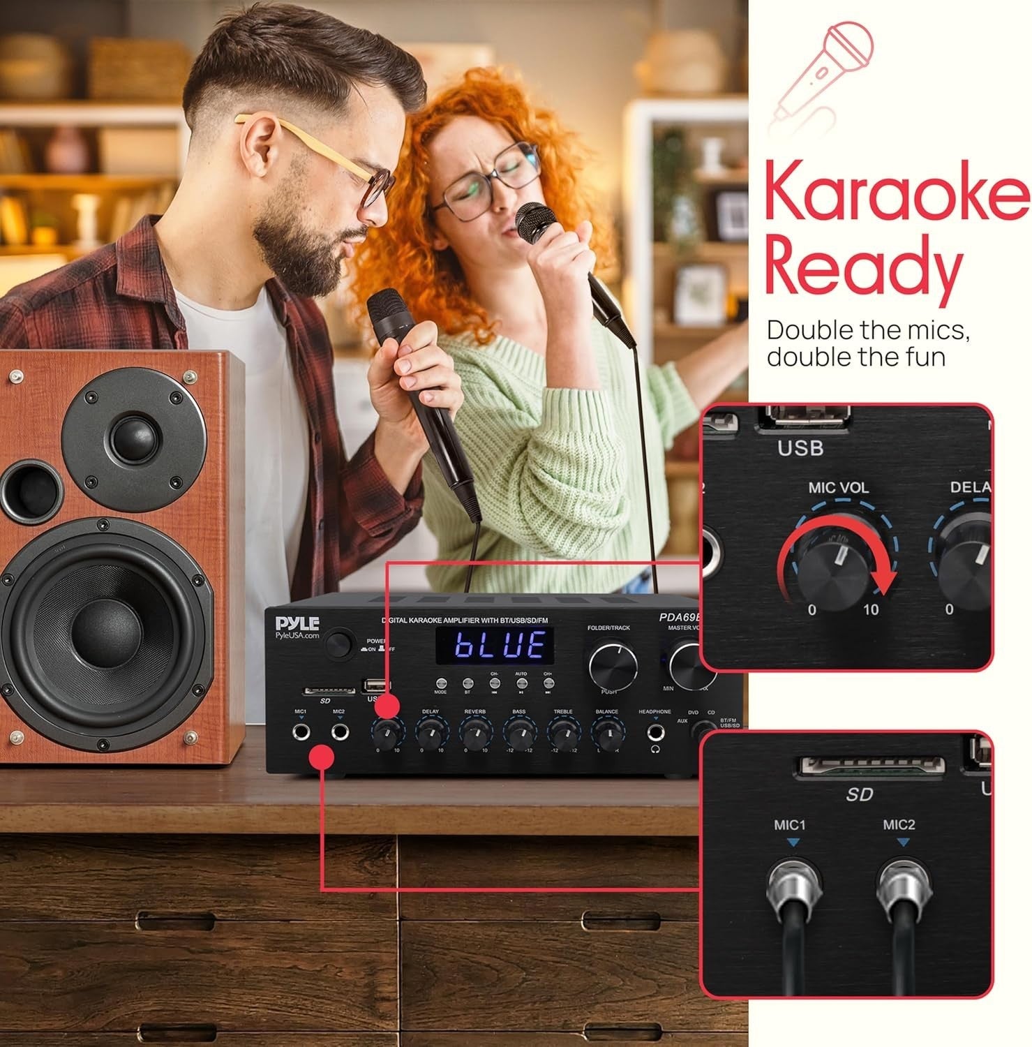2.0CH Stereo Amplifier Bluetooth USB SD FM Aux RCA Remote Control 38W×2