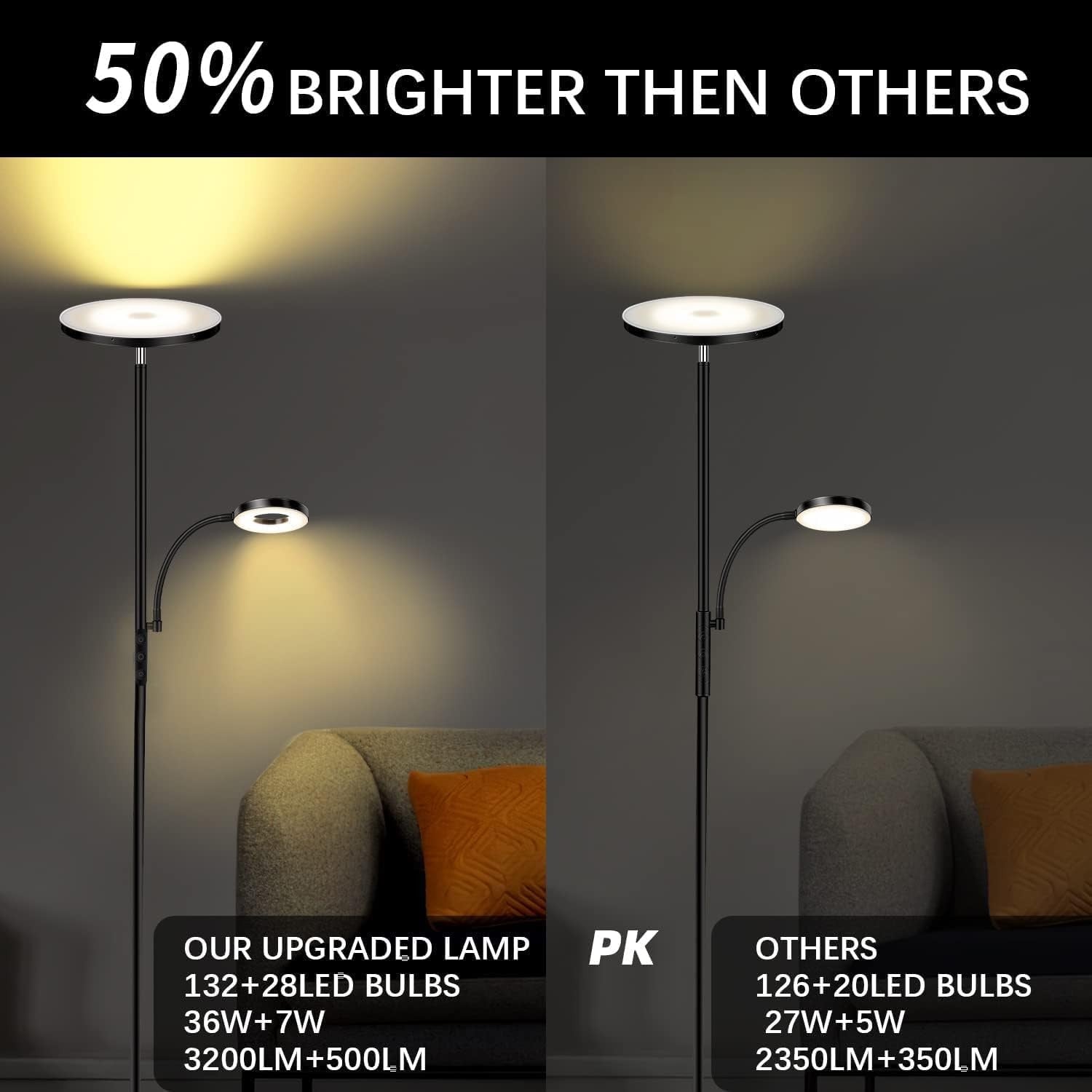 LED Uplighter Floor Lamp 42W Dimmable Remote Touch Reading Light Modern