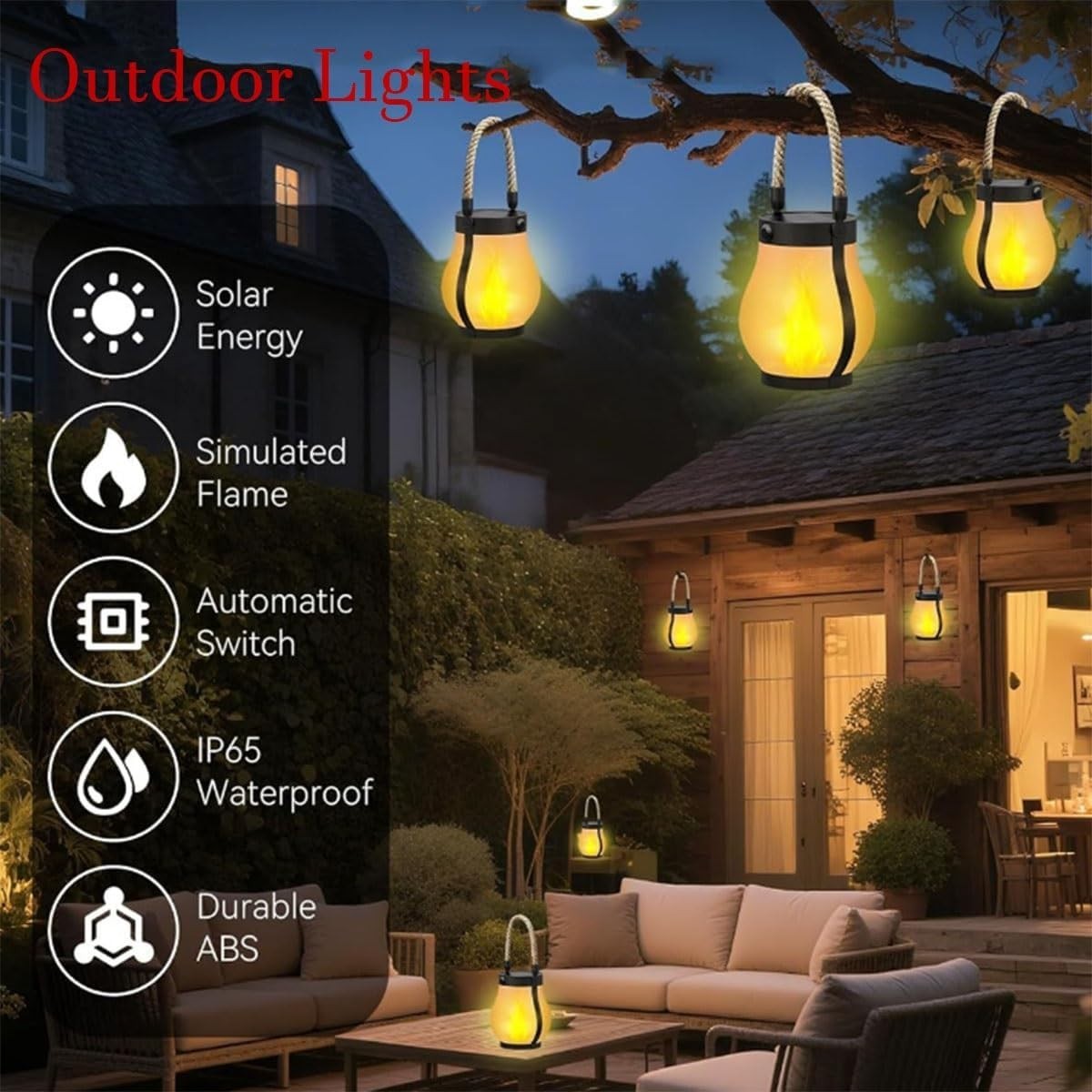 Solar Flame Lanterns 3PCS Outdoor Hanging Garden Lights