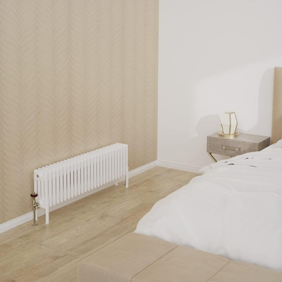 Quadruple Column Horizontal Radiator 300x1190mm White Cast Iron Style