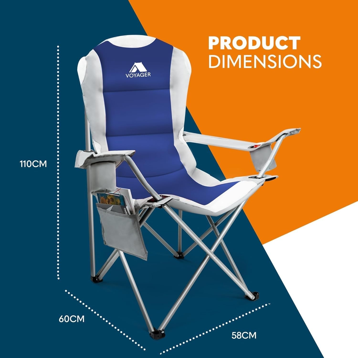 2x Folding Padded Camping Chairs Cup Holders Waterproof 120kg Heavy Duty