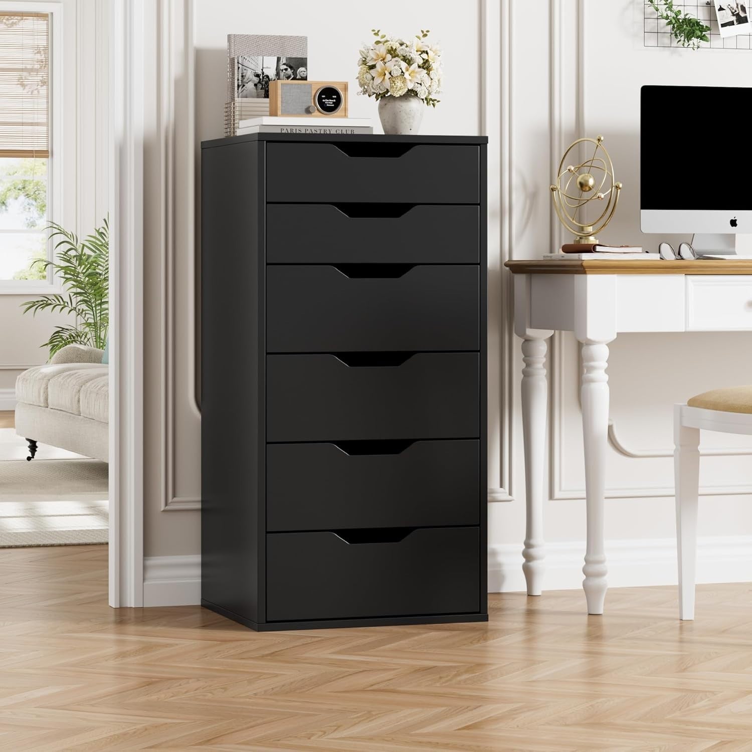 6-Drawer Tall Black Storage Cabinet Bedroom Dresser Modern Organizer Unit