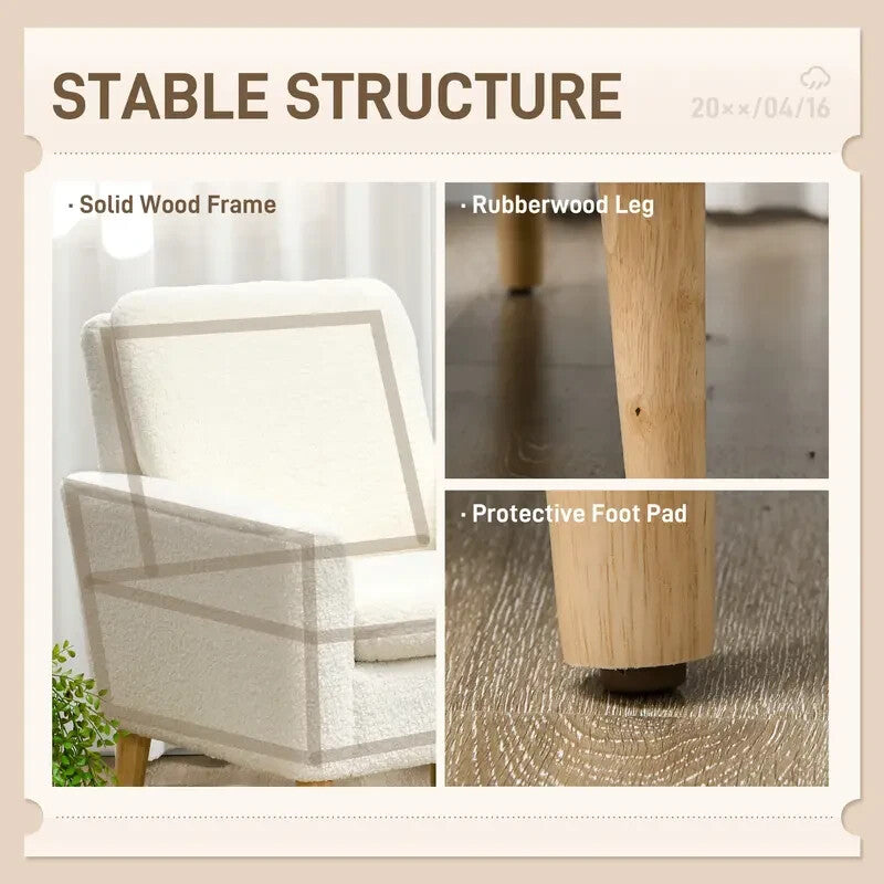 Cream Teddy Armchair Upholstered Lounge Sofa Chair Wooden Legs Seat
