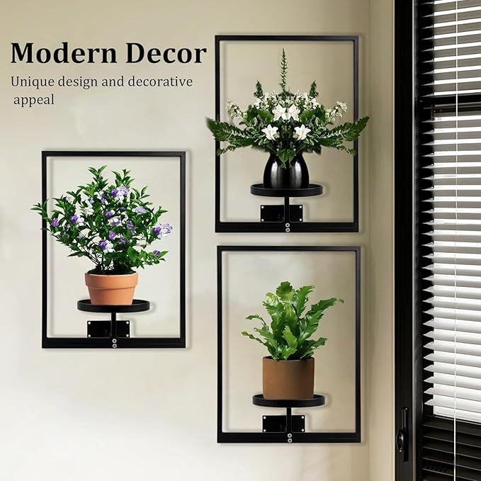 3Pc Wall Mounted Metal Plant Shelves Indoor Outdoor Hanging Flower Racks Black