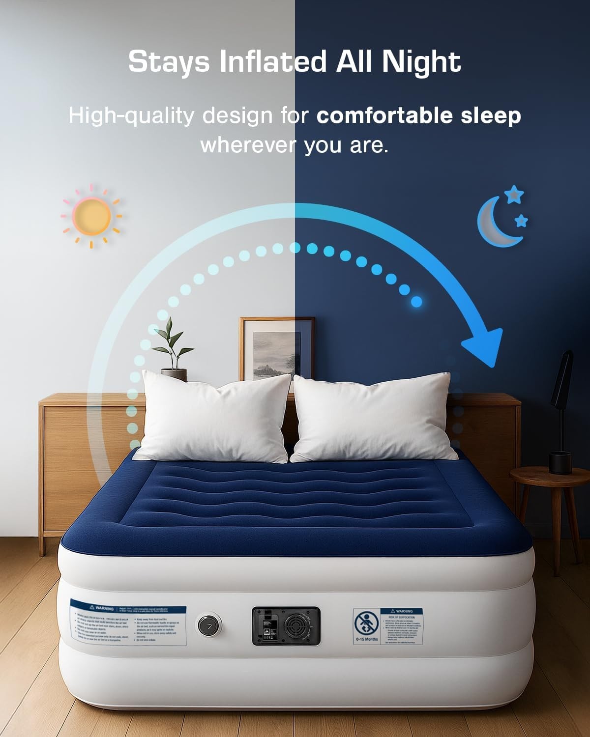 Double Self Inflating Air Bed Built In Pump Luxury Camping Guest Mattress