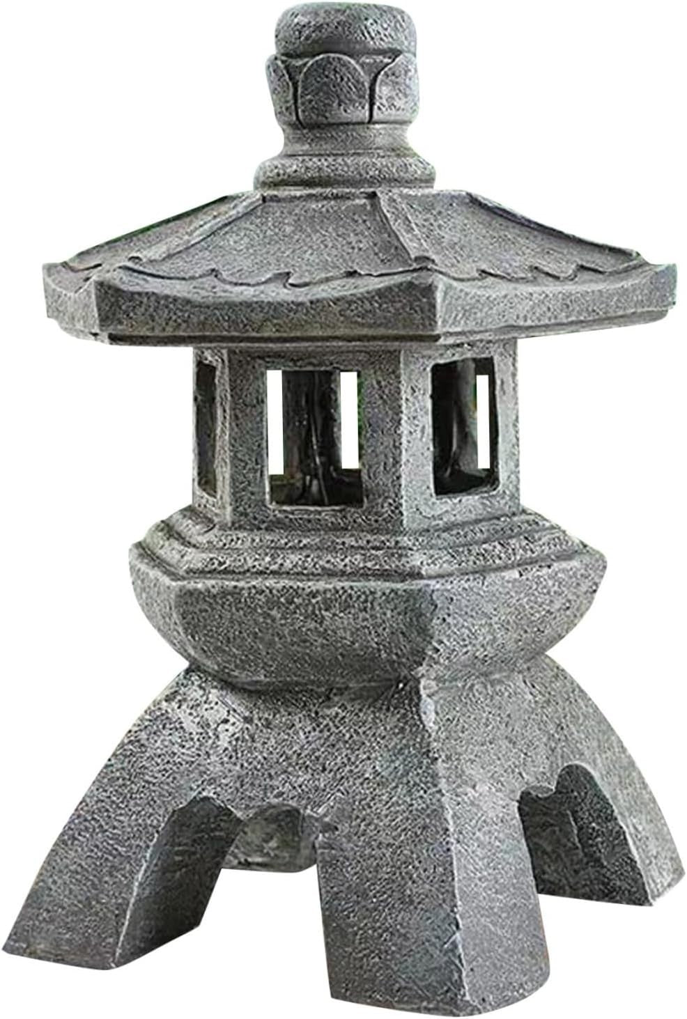 Solar Japanese Pagoda Lantern, 10.4" Resin Zen Garden Statue with LED Light