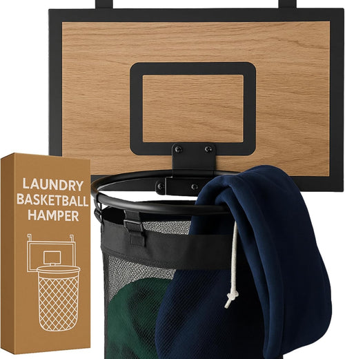 Over-Door Basketball Laundry Hamper Cedarwood Hoop Large Foldable Clothes Basket
