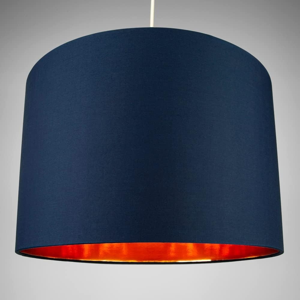 Midnight Blue Drum Lamp Shade 16” Copper Inner Modern Floor Pendant