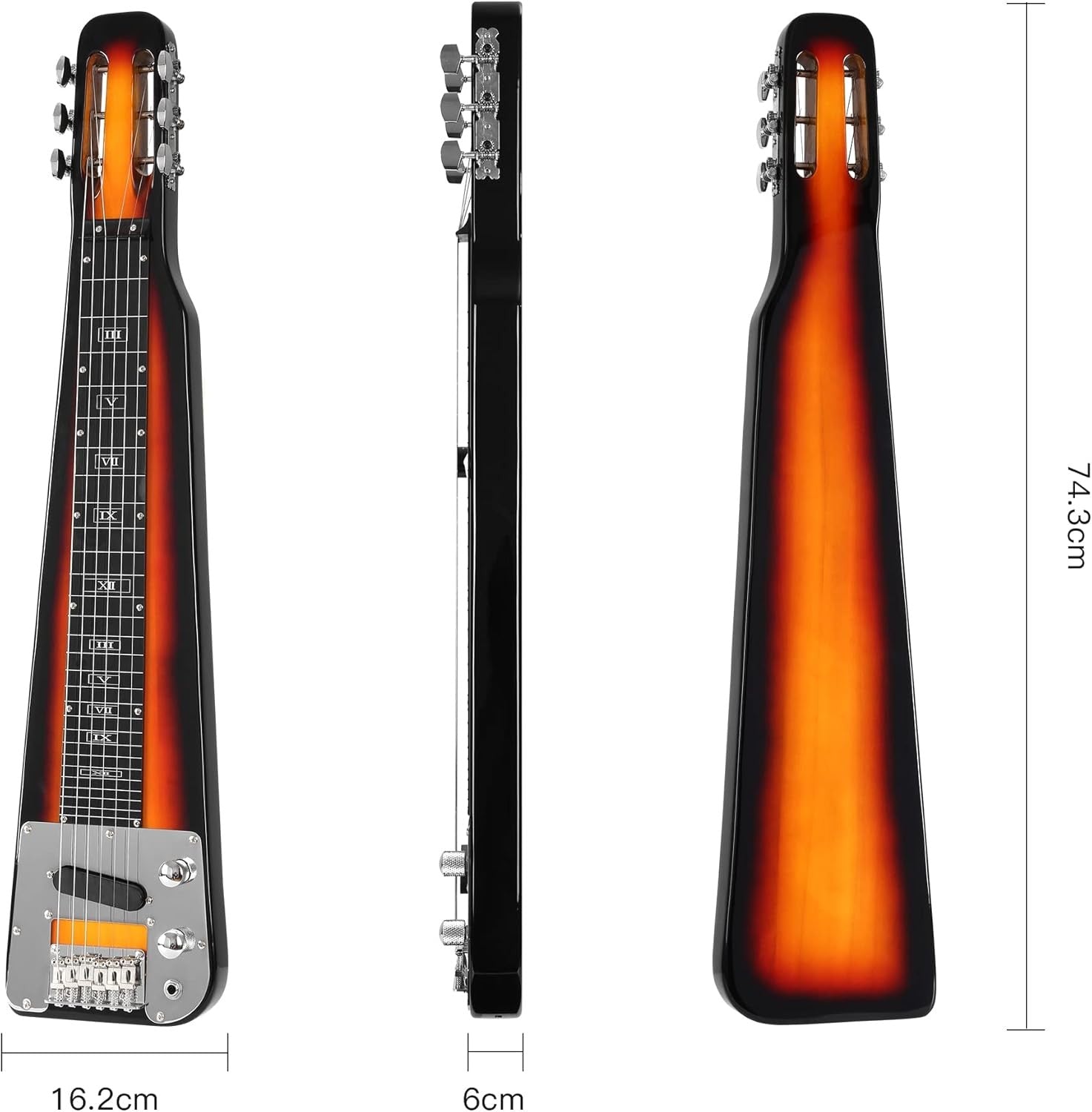 Lap Steel Guitar 6 String Electric Slide Full Size Sunburst