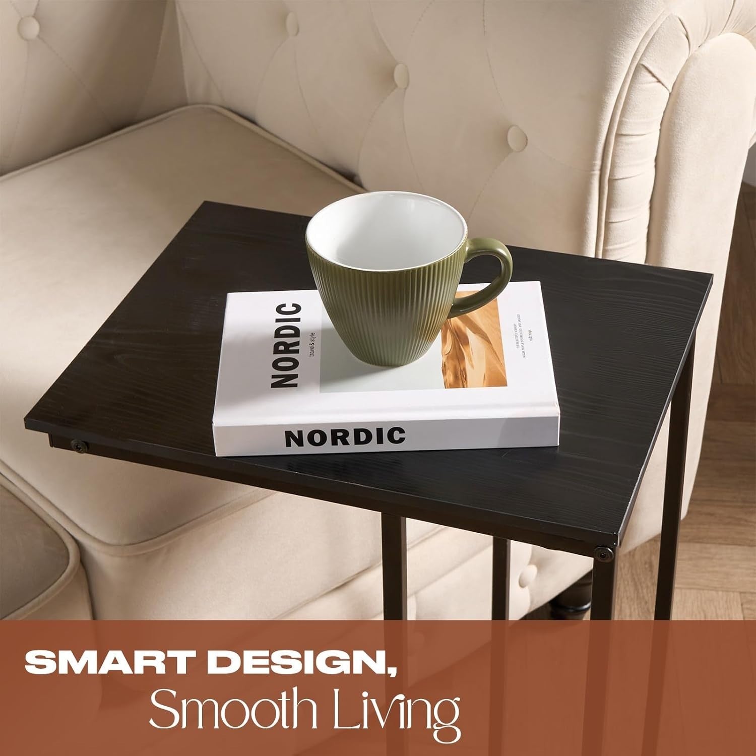 Black Marble C-Shaped Sofa Side Table – Space-Saving Modern End Table