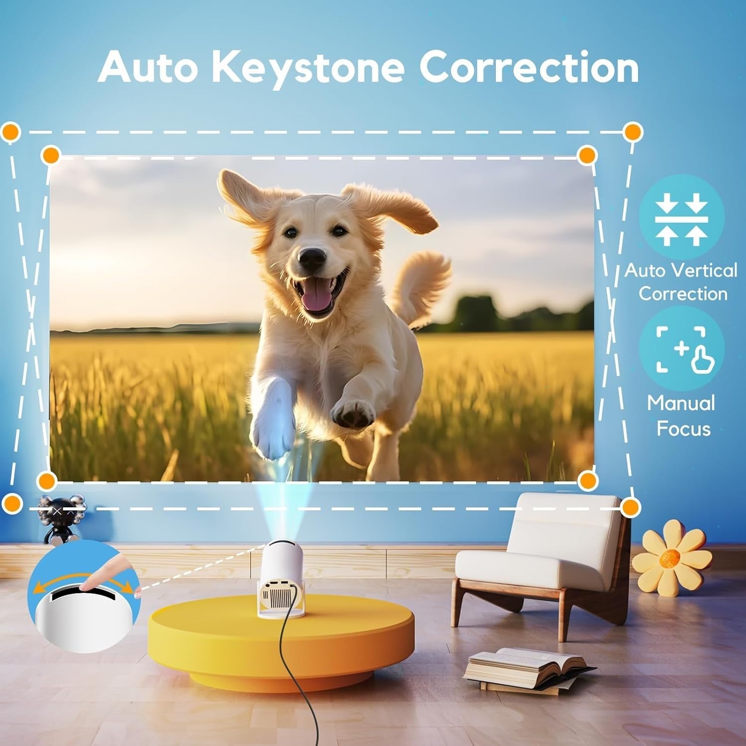 Smart Mini Projector 1080P WiFi 6 Bluetooth 180° Auto Keystone