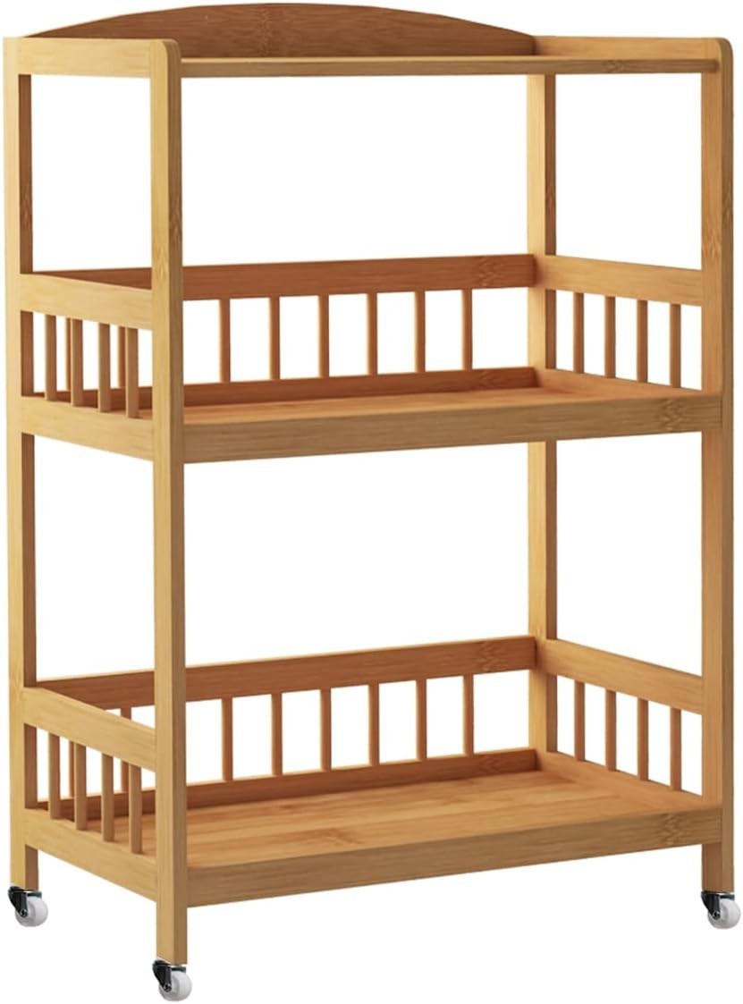 Bamboo Kitchen Trolley 3 Tier 80cm Wheels