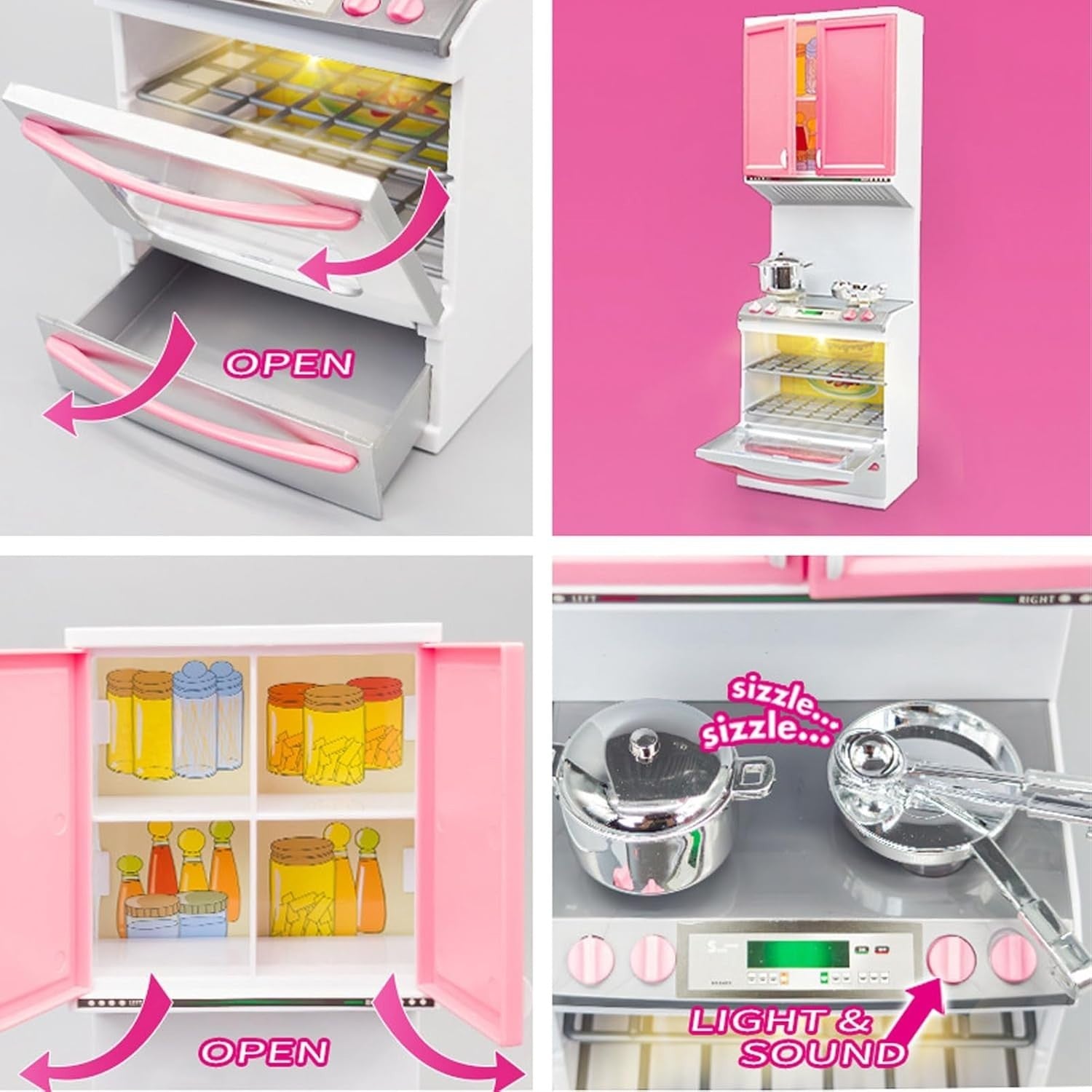 Kids Play Kitchen Pink w/ Stove Oven Microwave Fridge Accessories