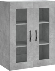 Wall-Mounted Concrete Grey Storage Cabinet with 3 Doors & Metal Handles