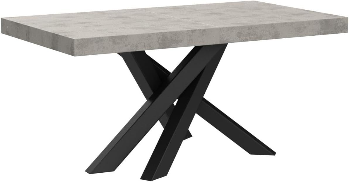 Walnut Extendable Dining Table 160–240cm – Modern with Concrete Grey Cross Legs
