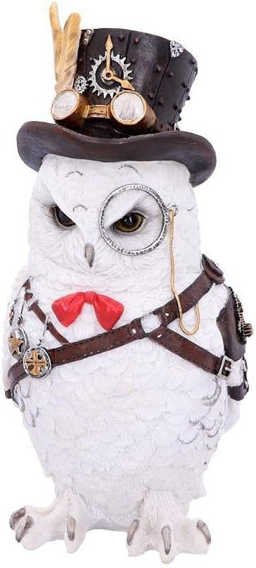 Steampunk Owl Figurine 23.5cm White Resin Sculpture Home Shelf Decor Gift