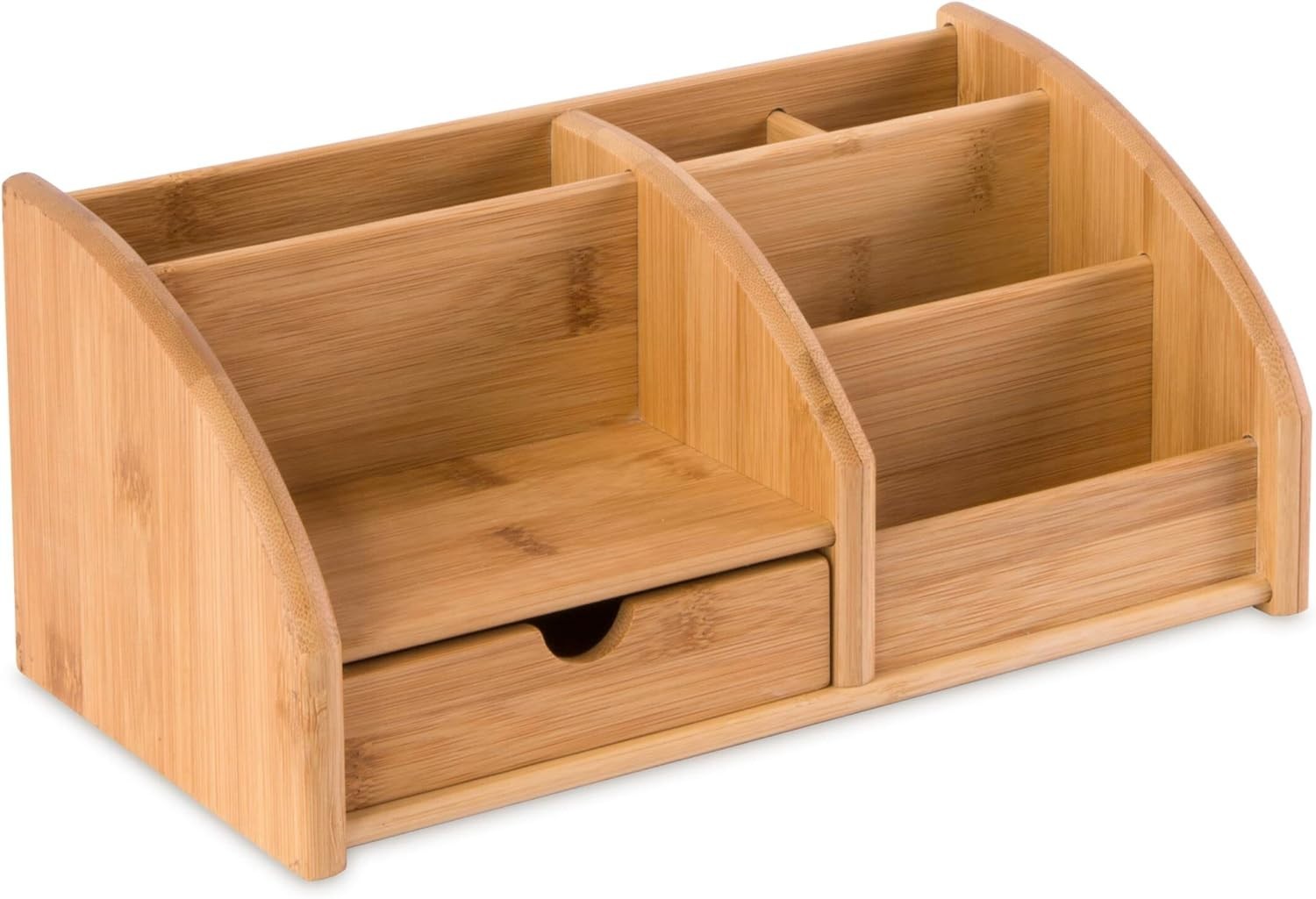 Bamboo Desk Organiser 6 Compartments 1 Drawer Office Tidy 3-Pack