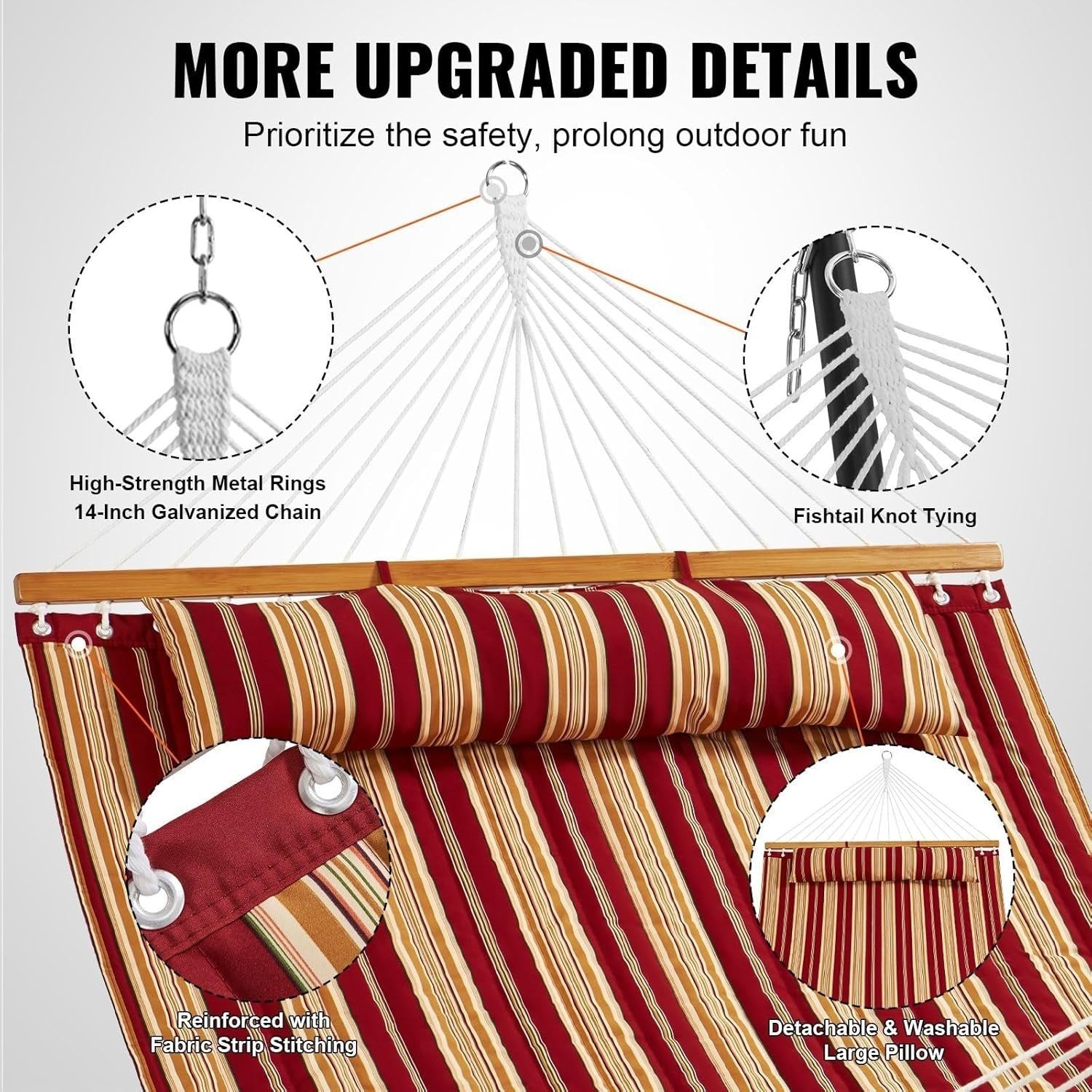 Luxury Quilted Double Hammock w/ Pillow & Spreader Bar – Indoor Outdoor Relax