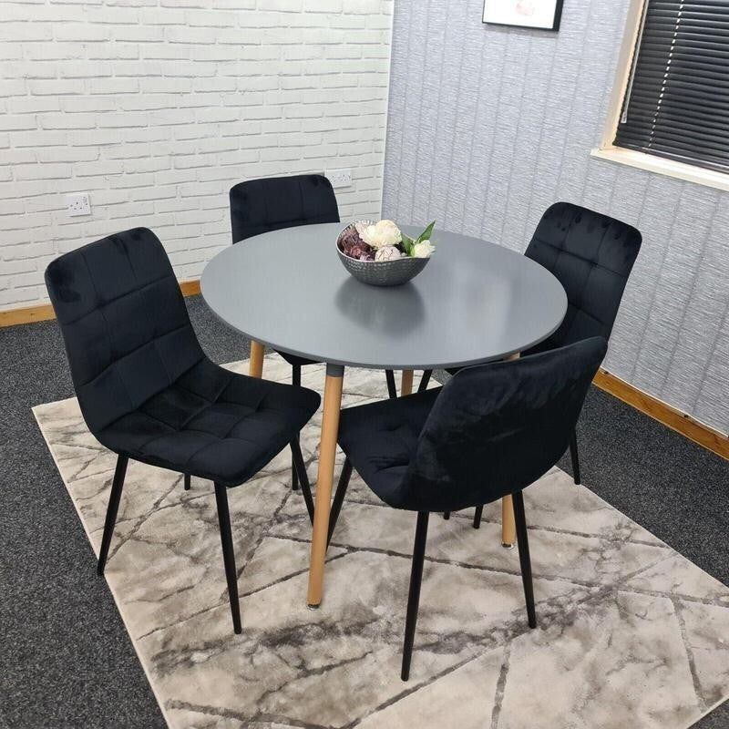 Modern Dining Table Set with 4 Chairs, Round Kitchen Table Set Black