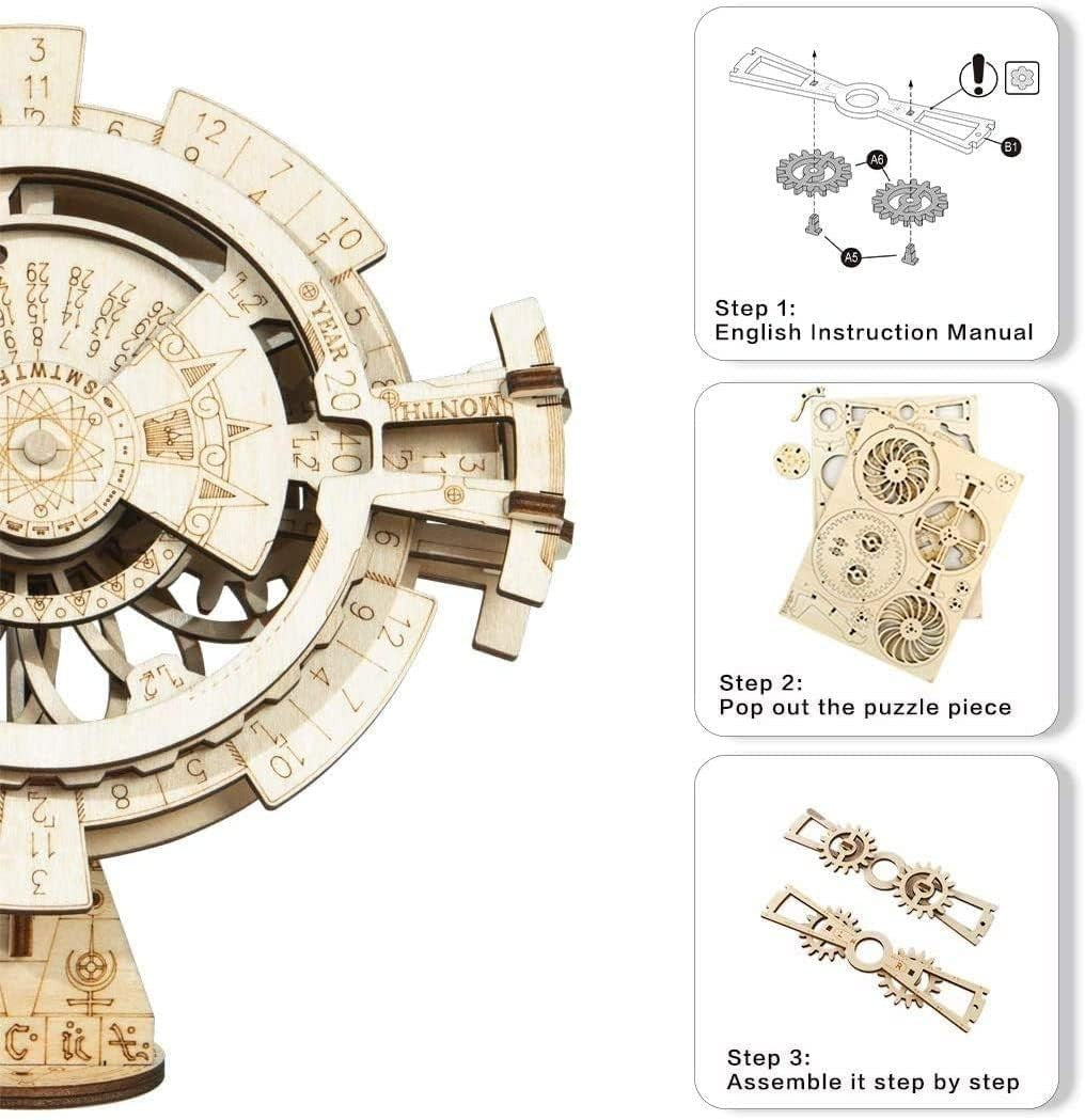Wooden Perpetual Calendar Puzzle DIY Kit – 3D Gear Desk Toy Gift Adults