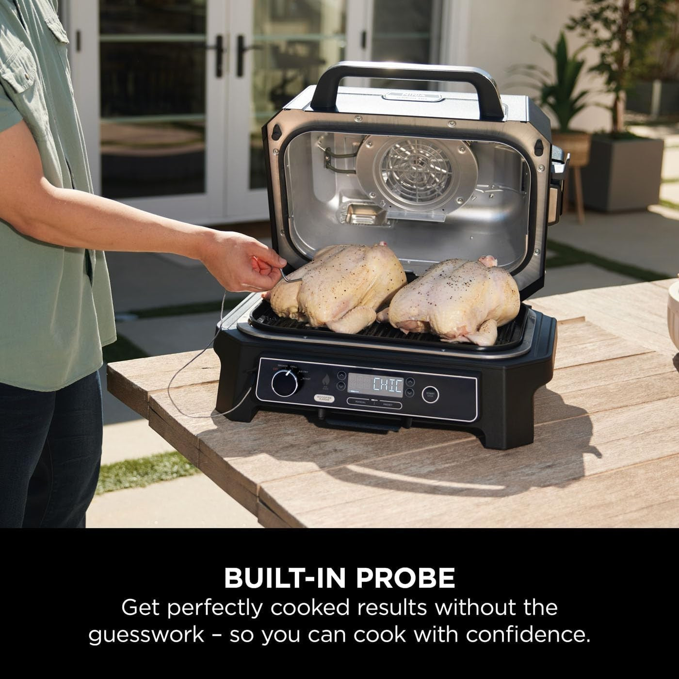 Electric BBQ Grill & Smoker 4-in-1 with Smart Temperature Probe – Large Portable