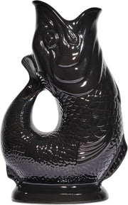 Black Gluggle Jug XL 1.4L – Ceramic Fish Pitcher, Water & Wine Decanter Vase