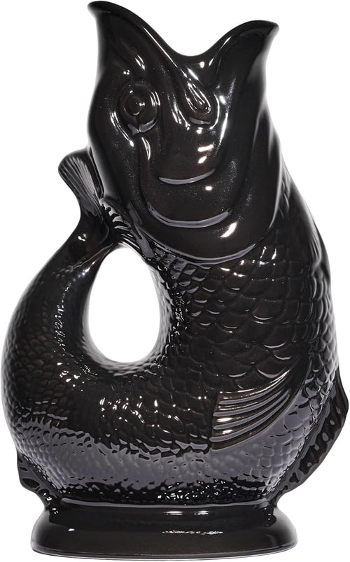 Black Gluggle Jug XL 1.4L – Ceramic Fish Pitcher, Water & Wine Decanter Vase