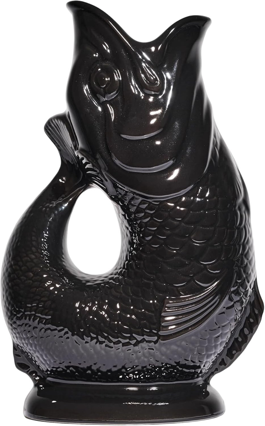 Black Gluggle Jug XL 1.4L – Ceramic Fish Pitcher, Water & Wine Decanter Vase