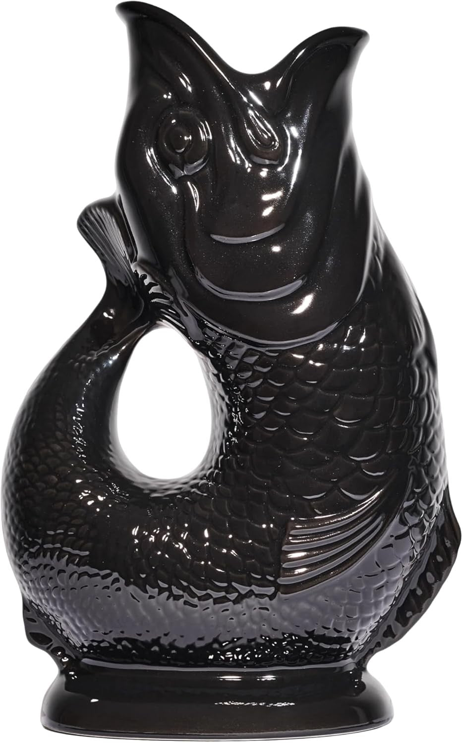 Black Gluggle Jug XL 1.4L – Ceramic Fish Pitcher, Water & Wine Decanter Vase