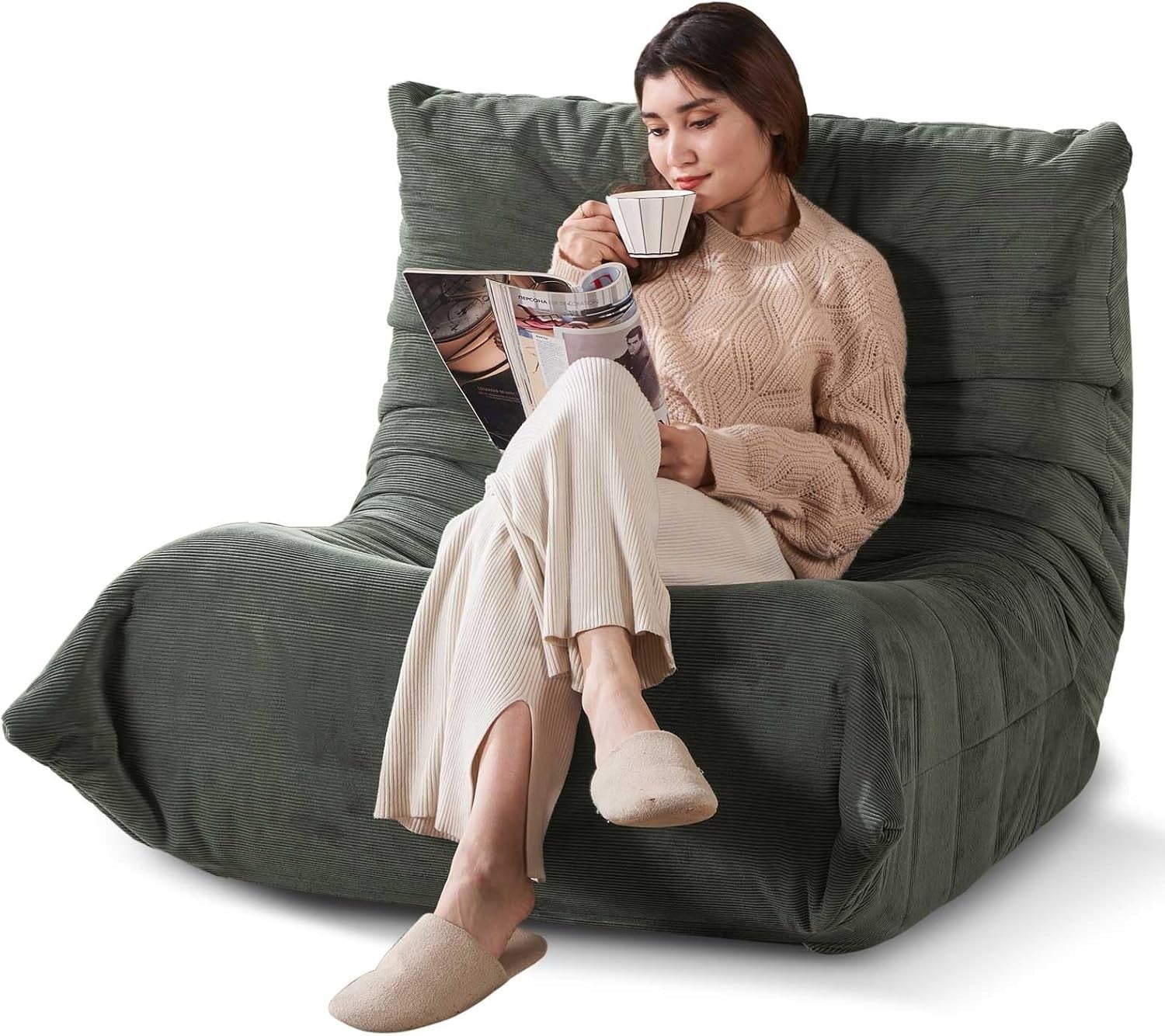 Green Floor Sofa Lounger Chair Bean Bag Style for Adults Bedroom Seat