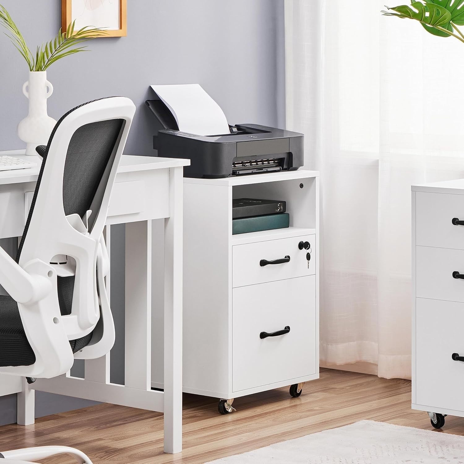 White Rolling File Cabinet 2 Drawer A4 Letter Printer Stand