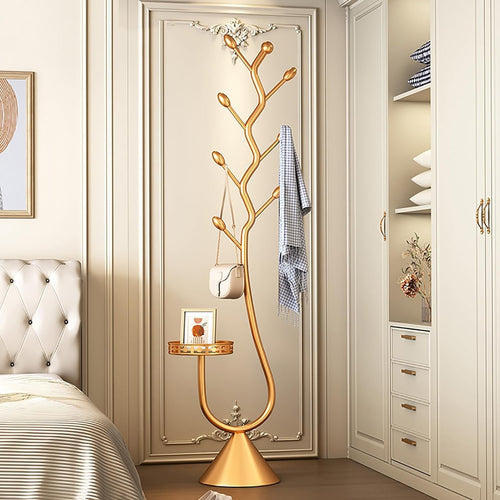 Luxury Gold Metal Coat Rack Stand 8 Hooks Tray Modern Hall Tree 171cm