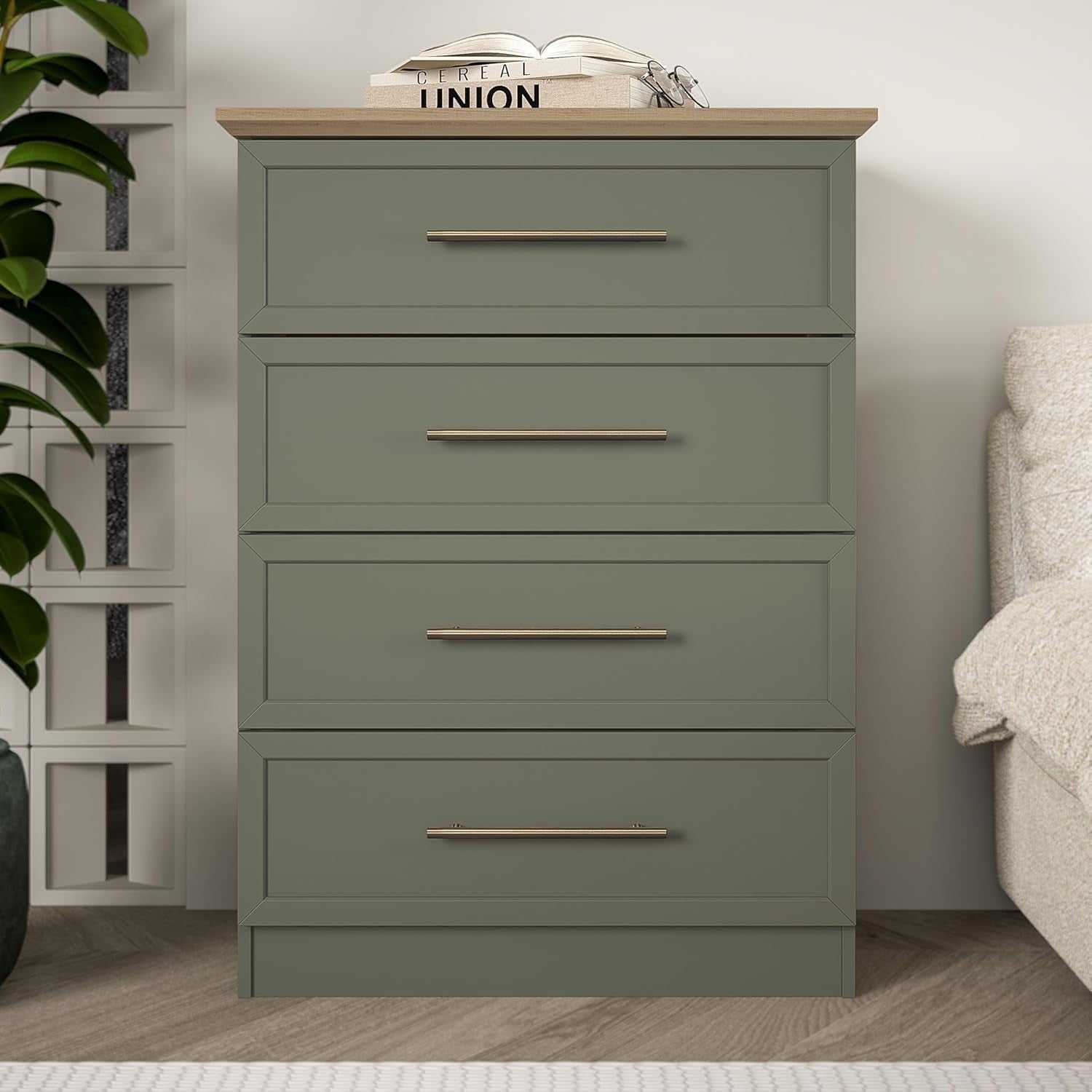 4 Drawer Storage Chest - Bedroom, Hallway & Entryway Organizer, Kale Green