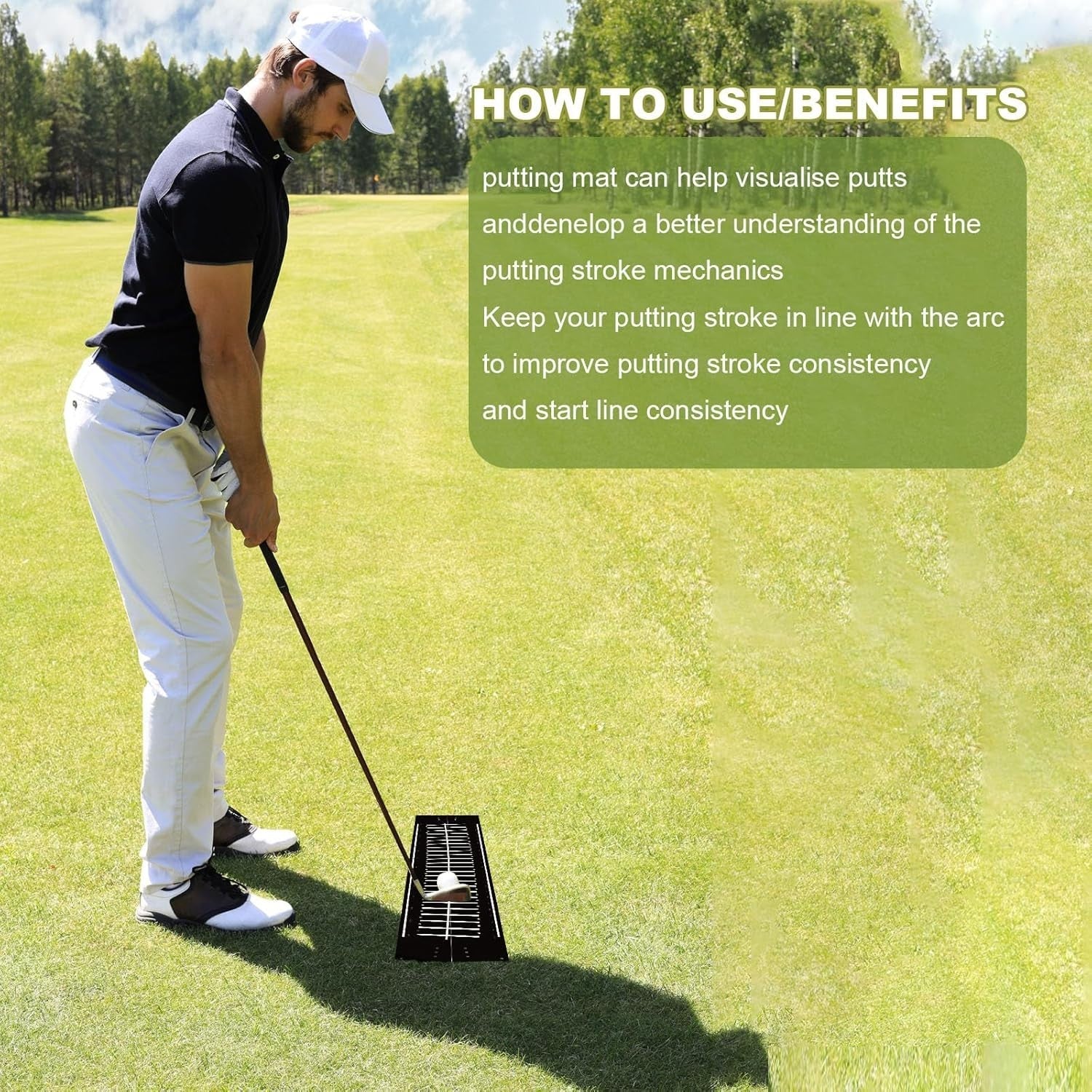 Indoor Golf Putting Mat Alignment Trainer 30x8.27in Practice Aid