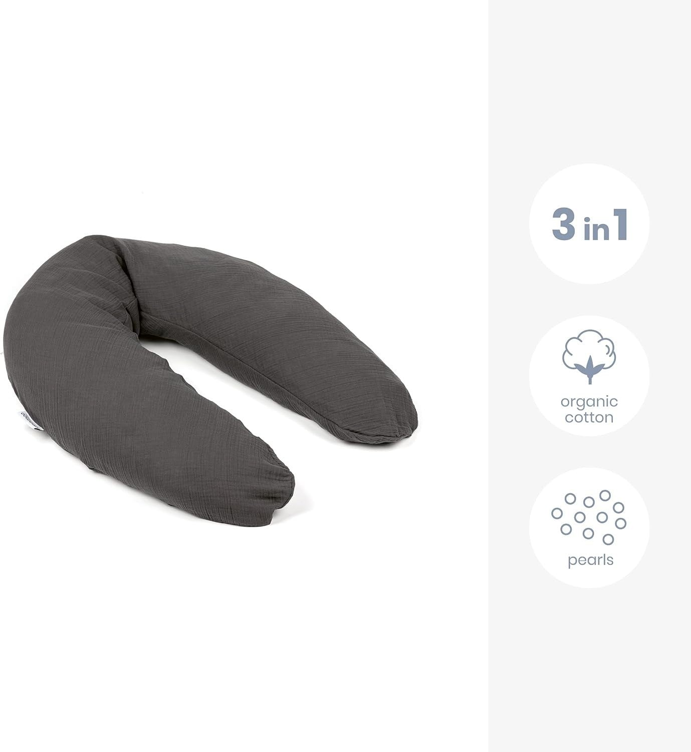 Pregnancy Body Pillow 180cm Maternity Nursing Support Organic Cotton Grey