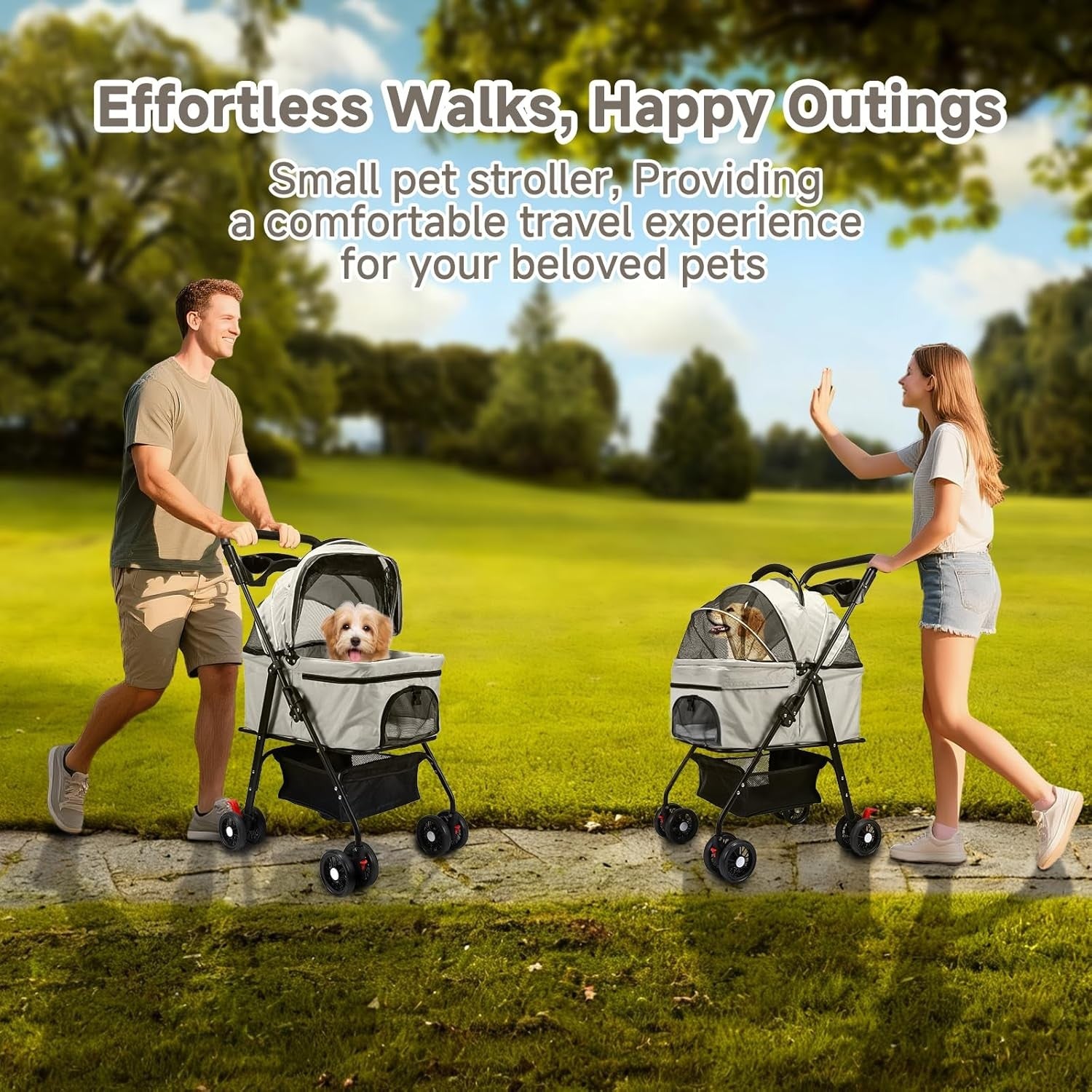Pet Stroller 4 Wheel Foldable Pushchair for Small Dogs Cats up to 15kg